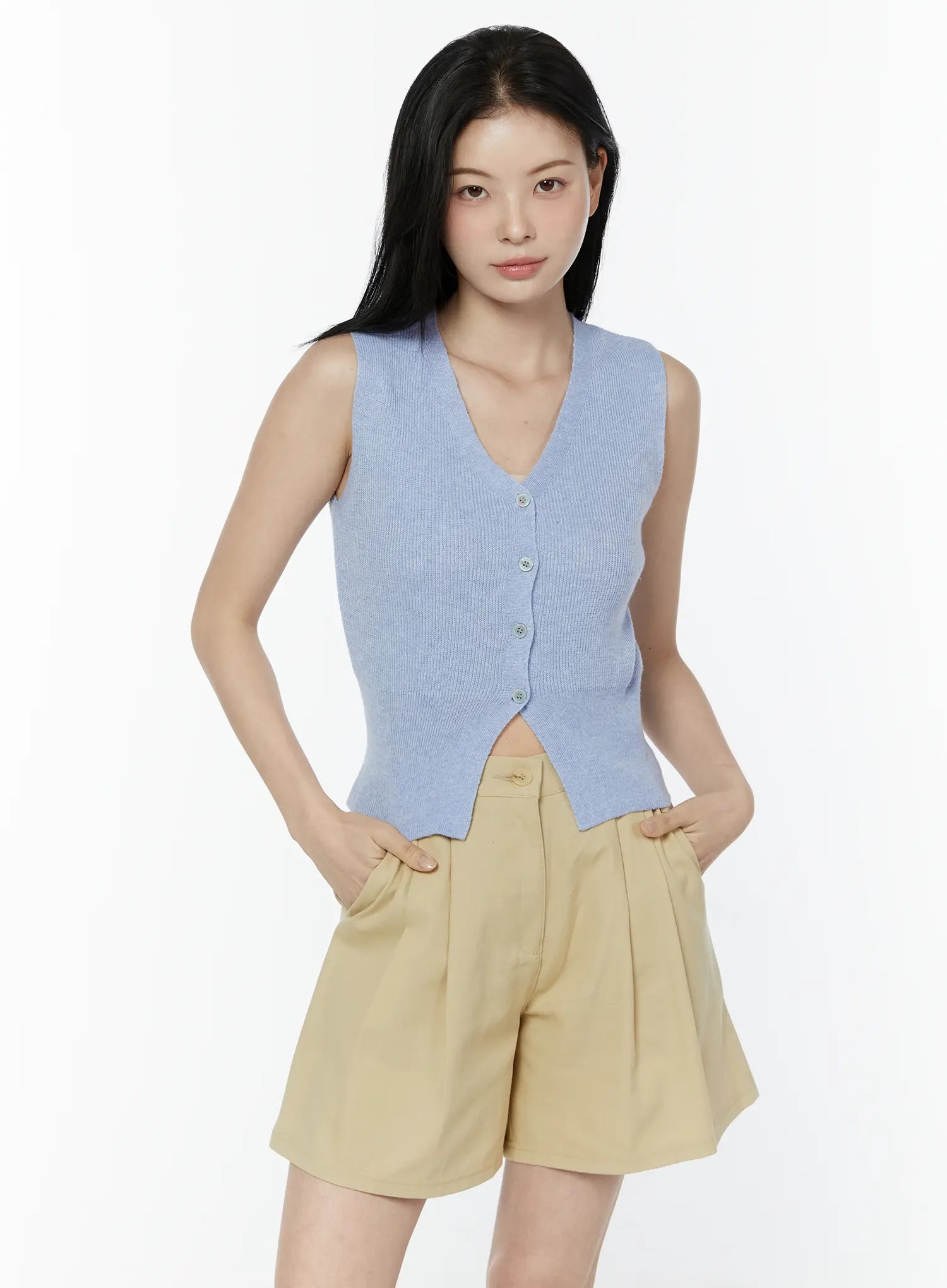 v-neck-ribbed-knit-vest-iu505 / Light blue