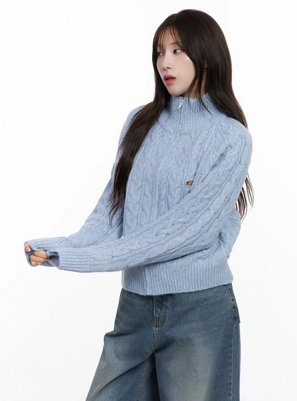 cable-knit-zip-up-jacket-in525 / Light blue
