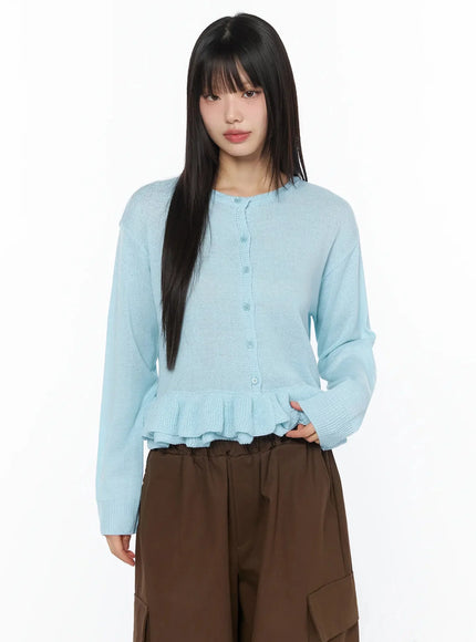 ruffle-frill-knit-cardigan-iy526 / Light blue