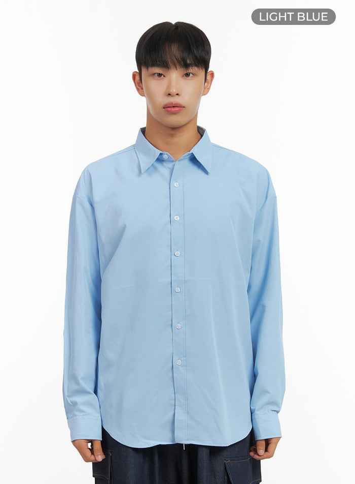 mens-solid-collared-buttoned-shirt-is420 / Light blue