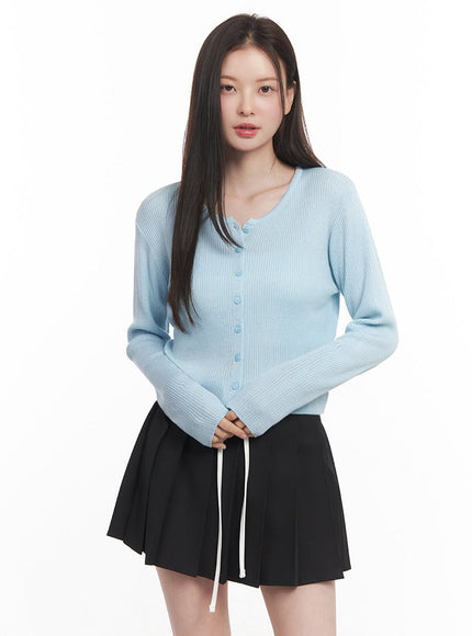 knit-buttoned-cardigan-iy513 / Light blue
