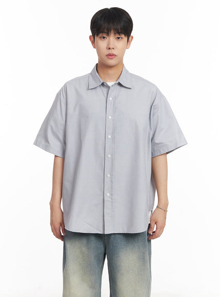 mens-oversized-collared-short-sleeve-shirt-ia529 / Light gray