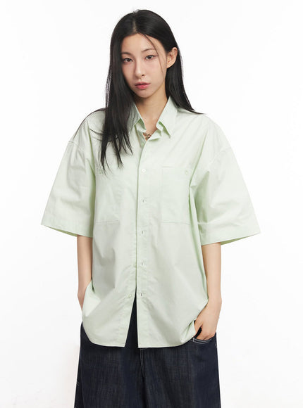 cotton-collared-oversize-shirt-iy529 / Light green