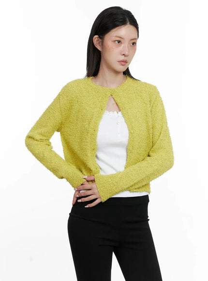 textured-knit-cardigan-is508 / Light green