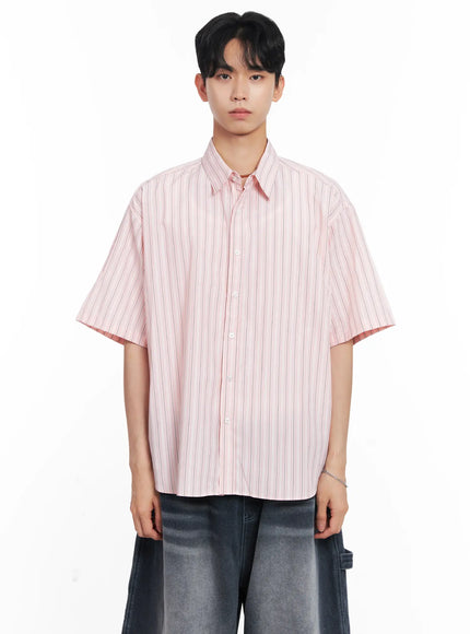 mens-striped-button-up-shirt-il504 / Light pink