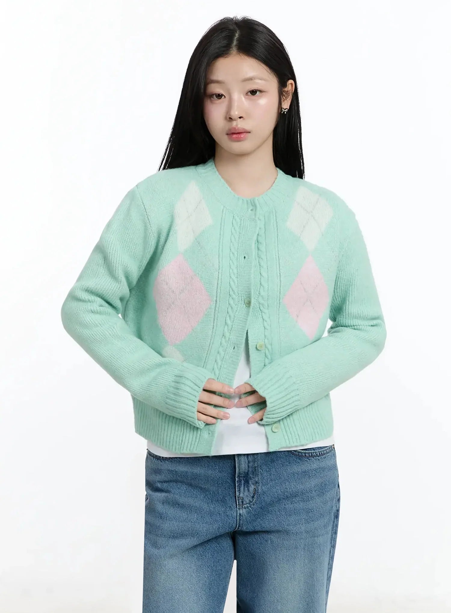 argyle-pattern-knit-cardigan-im519 / Mint