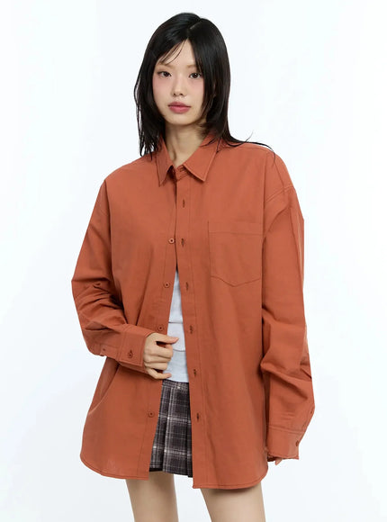 oversized-solid-collared-shirt-iu524 / Orange