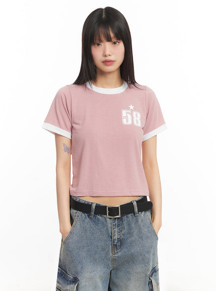 star-number-graphic-crop-top-iy502 / Pink