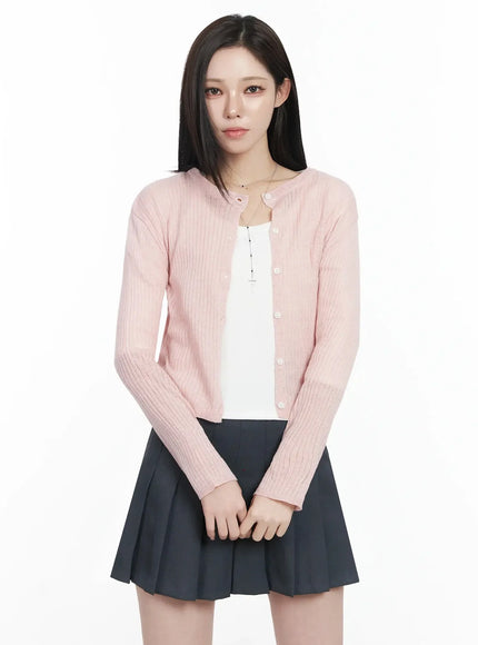 basic-ribbed-cardigan-ij528 / Pink