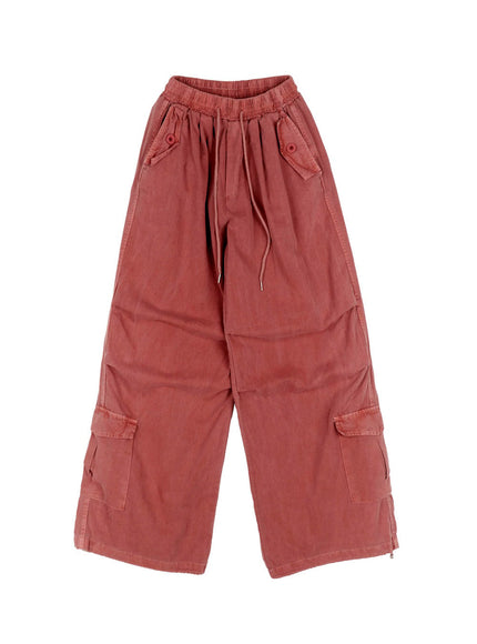 cargo-washed-wide-leg-sweatpants-iy502 / Red