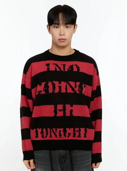 mens-graphic-striped-sweater-in506 / Red