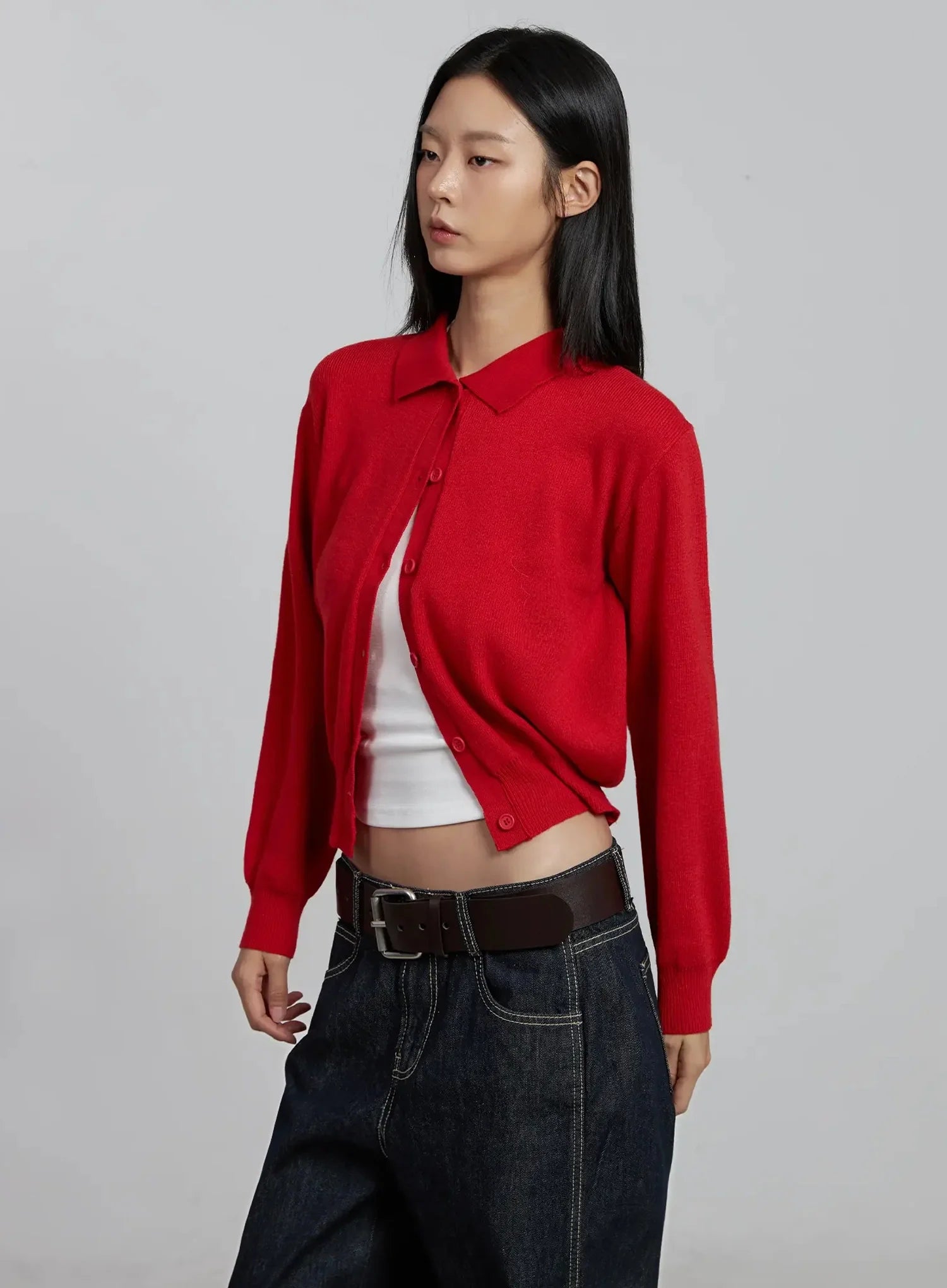 classic-collar-knit-cardigan-im520 / Red