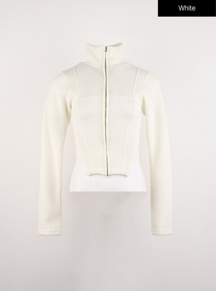slim-fit-zip-up-knit-top-id306 / White