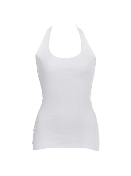 ribbed-long-halter-tank-ic503 / White
