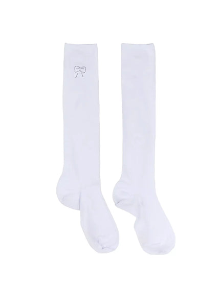 rhinestone-heart-knee-high-socks-il531 / White