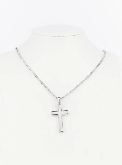 mens-cross-pendant-necklace-is502 / White