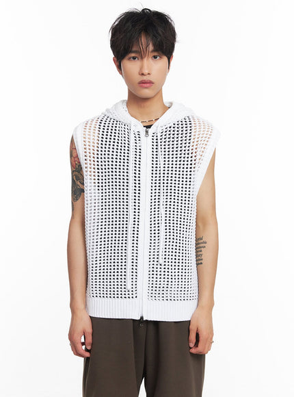 mens-mesh-zip-up-hooded-vest-iy508 / White