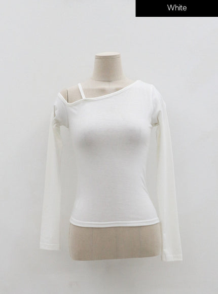 Unbalance Thin Strap Off-Shoulder T-Shirt IO24