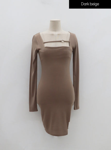 Square Neck Silver Color Hoop Mini Dress IN22