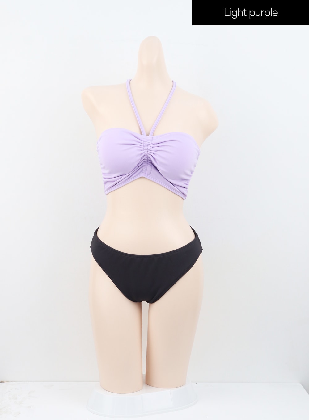 Cheap Color Stitching Bikini Set Women Halter Swimming Suit Female Summer  Beach Pleated Swimwear