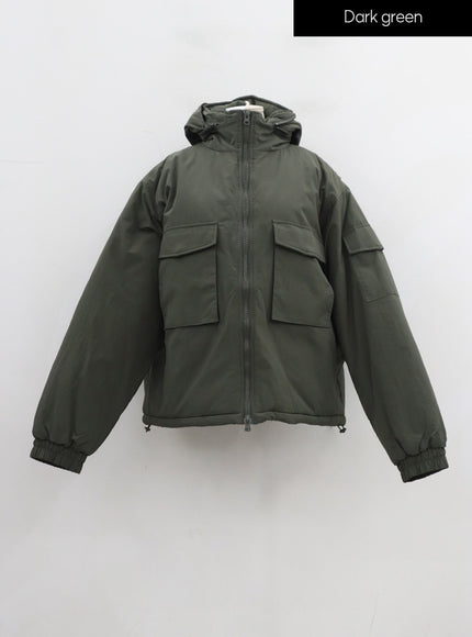 Plus Twin Front Pocket Hoodie Puffer Jacket ID27