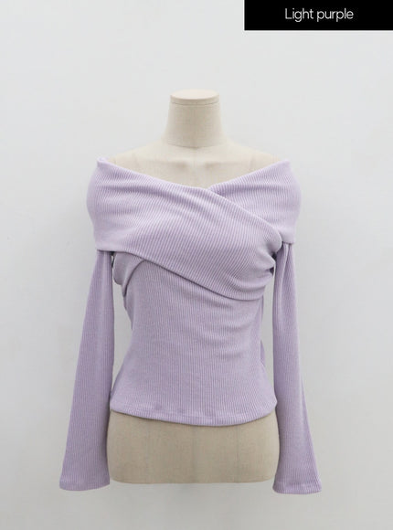 Off-Shoulder Cross Knit Long Sleeve T-Shirt IN07
