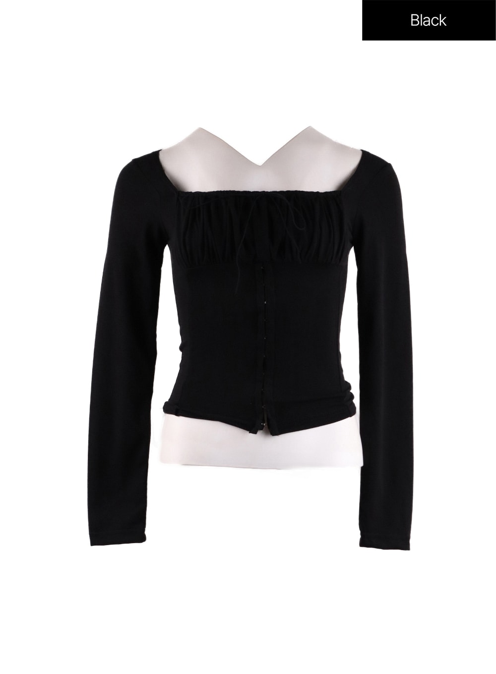 solid-rib-knotted-corset-top-if408 / Black