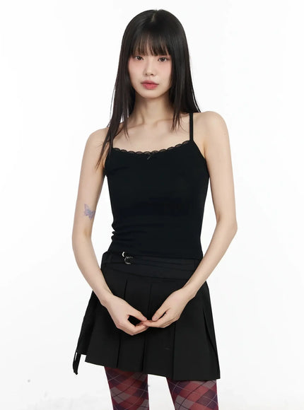 lace-trim-ribbon-camisole-im523 / Black