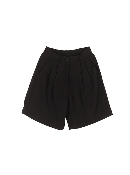 pintuck-cotton-midi-shorts-iy508 / Black