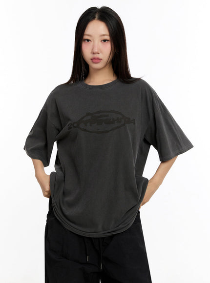oversized-washed-graphic-tee-iu509 / Black