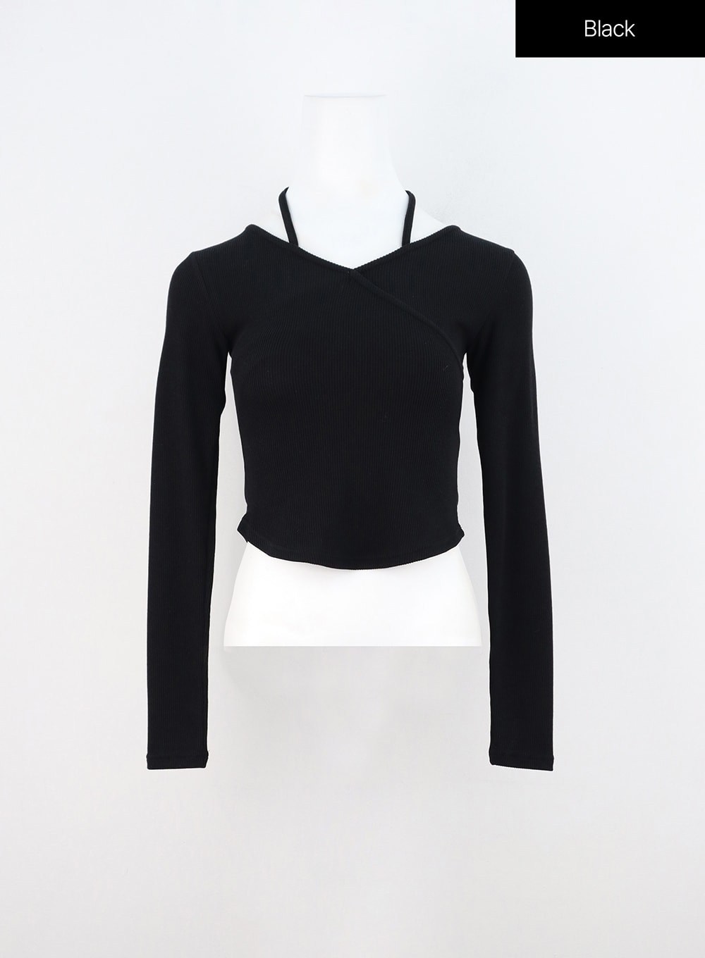 wrap-halter-neck-slim-fit-tee-in310 / Black