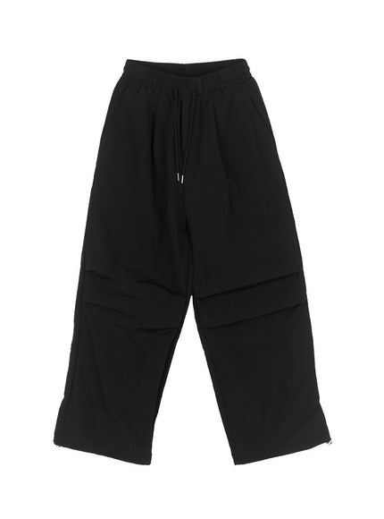 comfort-pintuck-wide-leg-sweatpants-iy529 / Black