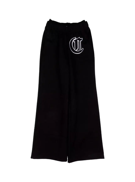 cozy-graphic-thermal-wide-leg-sweatpants-in528 / Black