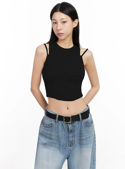 double-strap-sleeveless-crop-top-ig508 / Black