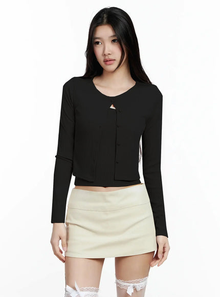 lace-trim-cardigan-and-tube-top-set-im503 / Black