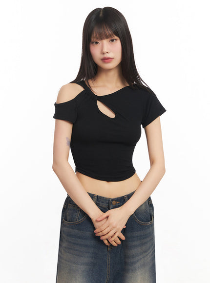 asymmetric-cut-out-crop-top-iy502 / Black
