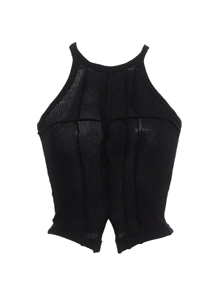 ribbed-halter-cut-out-tank-ic503 / Black