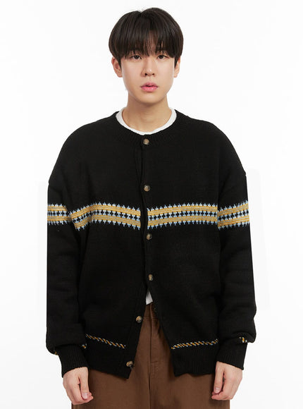 mens-nordic-loose-fit-cardigan-ij517 / Black