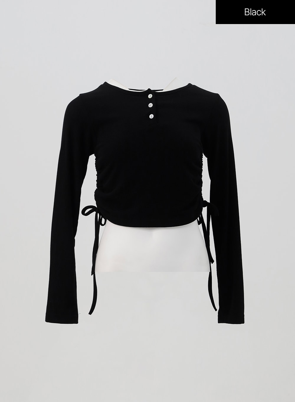 ruched-long-sleeve-top-is327 / Black