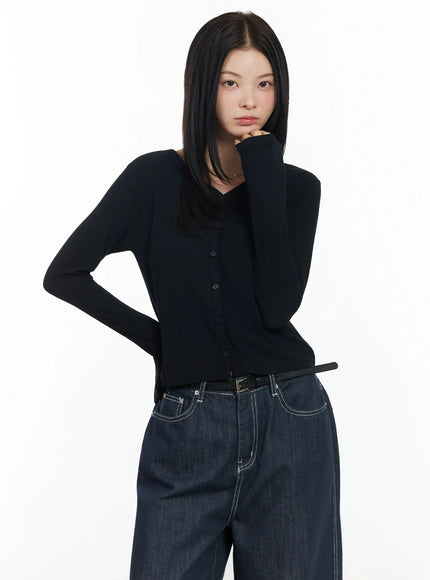 ribbed-v-neck-cardigan-im524 / Black