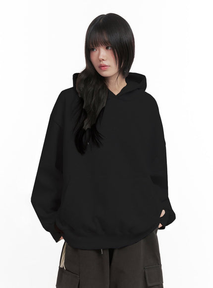 oversized-solid-hooded-sweatshirt-in427 / Black