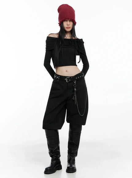 ribbon-off-shoulder-knit-top-is525 / Black