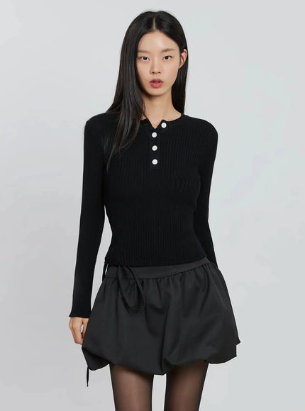 ribbed-henley-knit-tee-io530 / Black