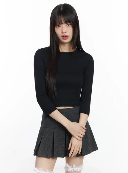 textured-3-4-sleeve-top-f516 / Black