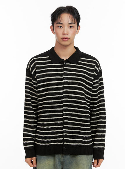 mens-striped-collared-sweater-in426 / Black