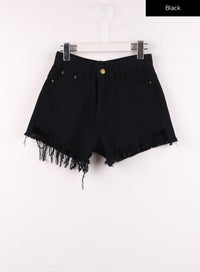 mid-waist-ripped-denim-shorts-ij430 / Black