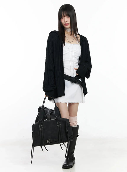 twisted-knit-zip-up-hoodie-im509 / Black