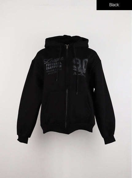 lettering-graphic-zip-up-hoodie-id305 / Black