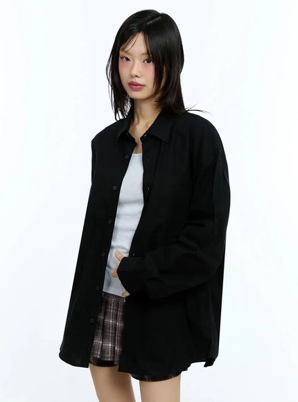 oversized-solid-collared-shirt-iu524 / Black