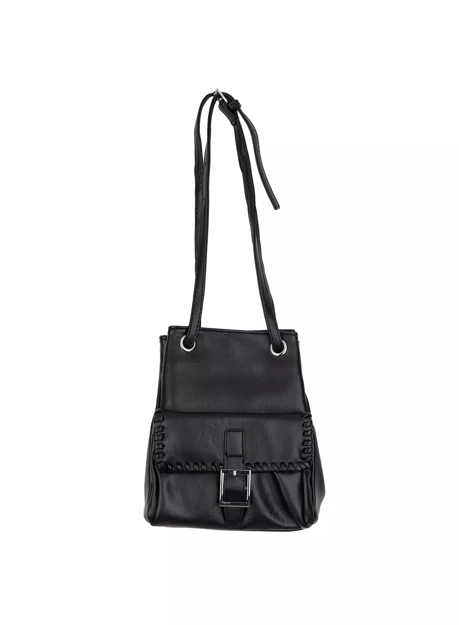 front-pocket-drawstring-shoulder-bag-im509 / Black